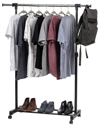 IRIS USA Portable Single-Rod Height Adjustable Clothes Rack